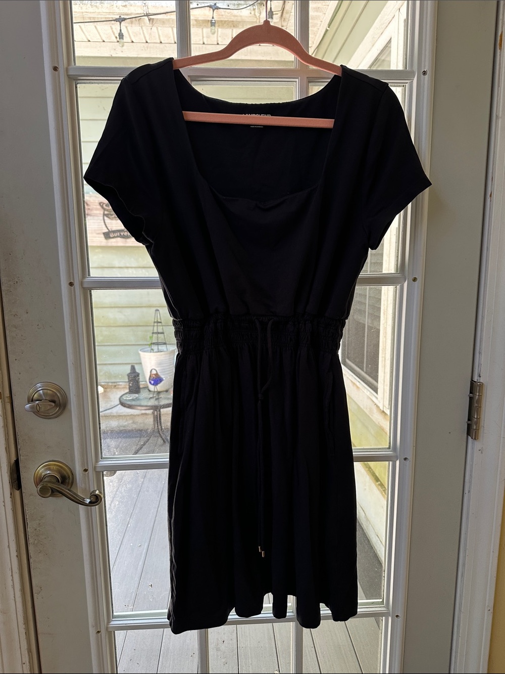 Lands End black Short-Sleeve Drawstring-Waist Mini Dress